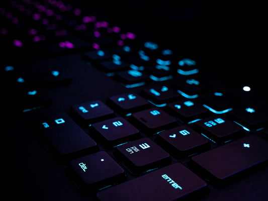Close up shot of a colorful gaming keyboard