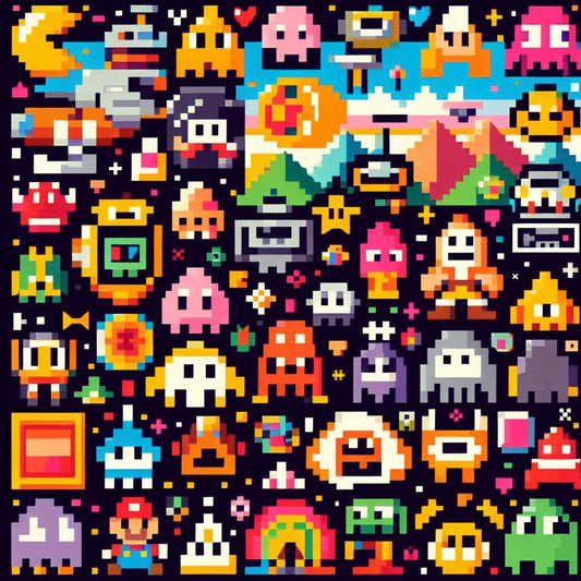 A collage of retro game characters