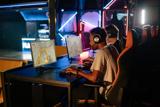 Gamers  live streaming during a gaming session