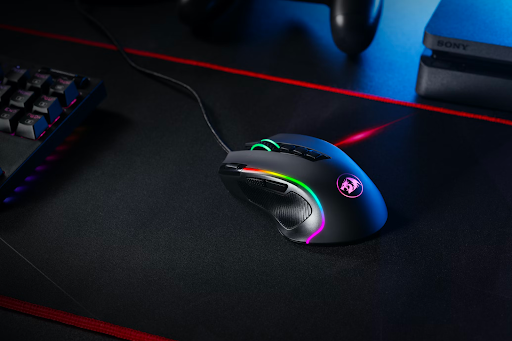 RGB gaming mouse on a mousepad